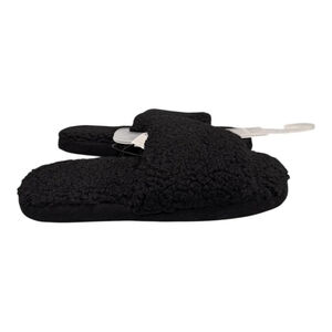 Joe Fresh Slippers Womens Size 6 Black Fleece Slide House Shoes Cozy Indoor